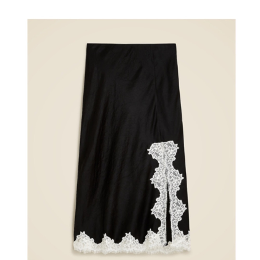J. Crew Black Midi Gwyneth lace trim slip skirt
